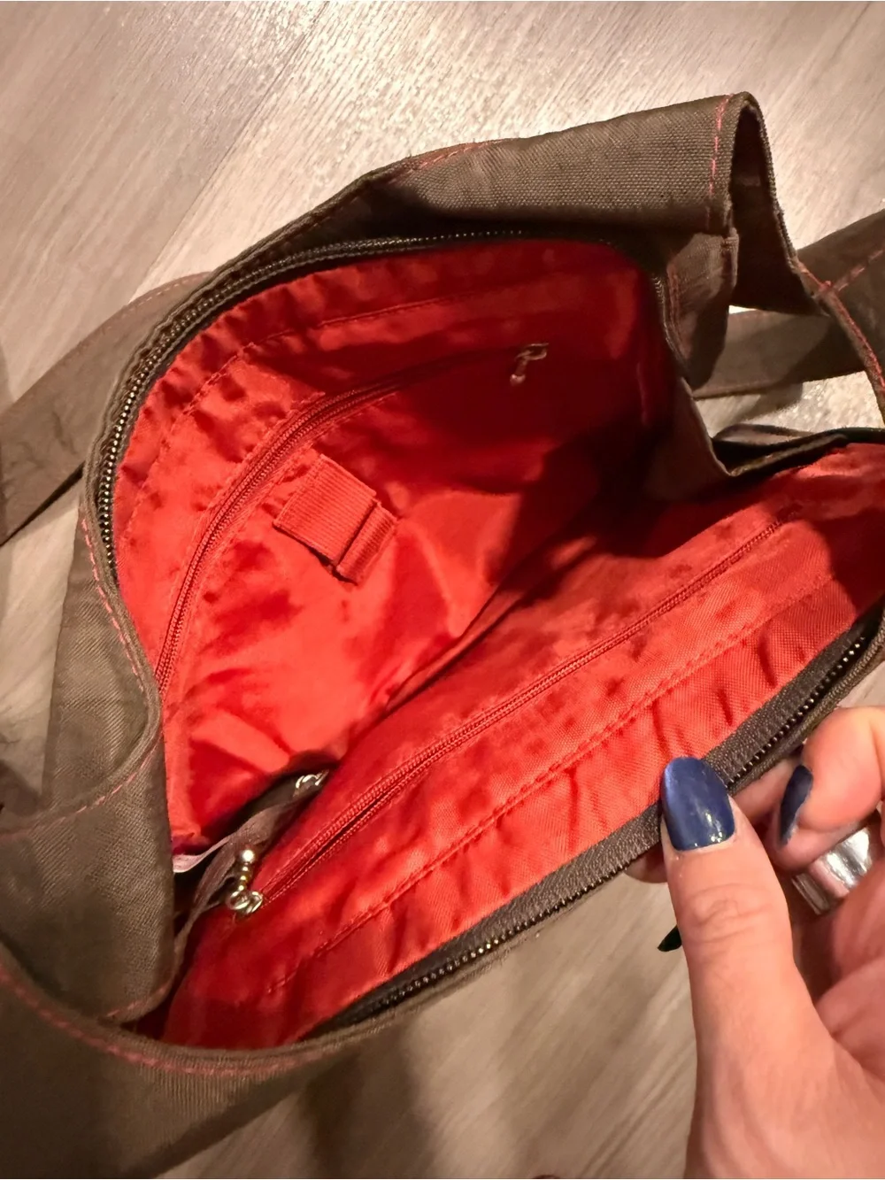 Baggallini Brown Crossbody Messenger Bag with Red Trim
